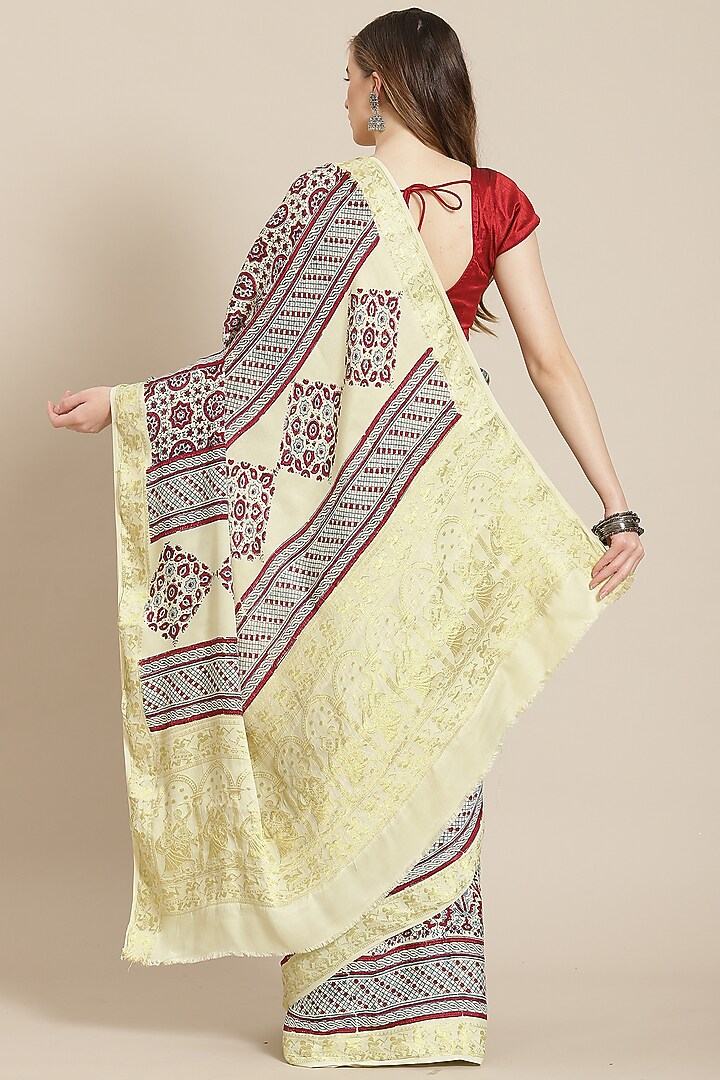 Multi-Colored Ajrakh Block Printed Festive Saree With Blouse Piece by Aditri at Pernia's Pop Up Shop