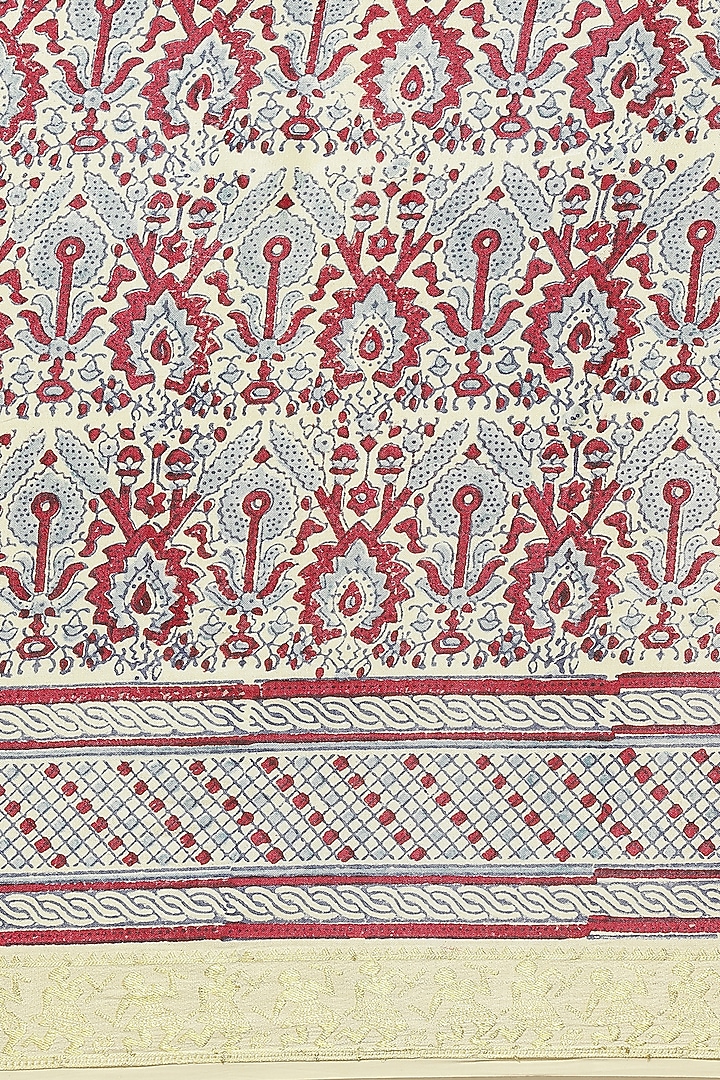 Multi-Colored Ajrakh Block Printed Festive Saree With Blouse Piece by Aditri at Pernia's Pop Up Shop