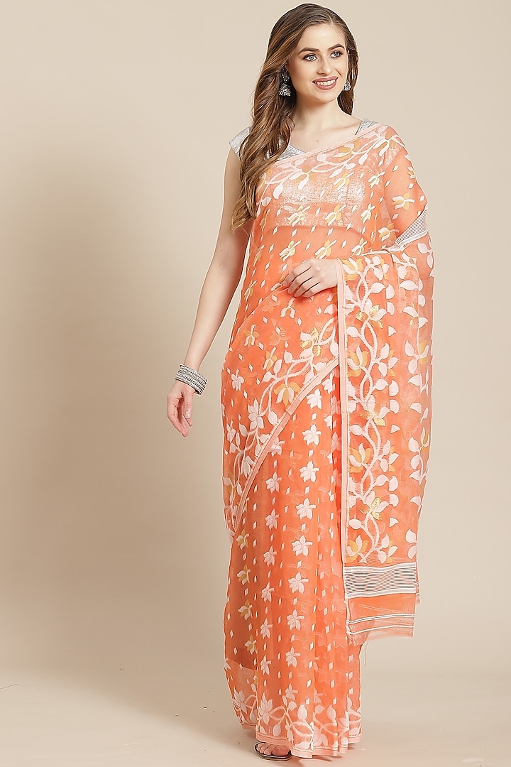 Rose Gold Floral Saree With Blouse Piece by Aditri