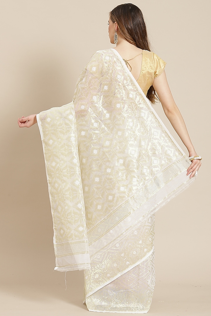 White Floral Festive Saree With Blouse Piece by Aditri at Pernia's Pop Up Shop