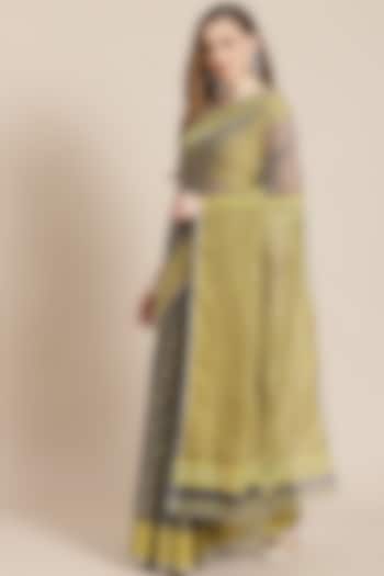 Olive Resham Silk Jamdani Handwoven Floral Festive Saree by Aditri at Pernia's Pop Up Shop