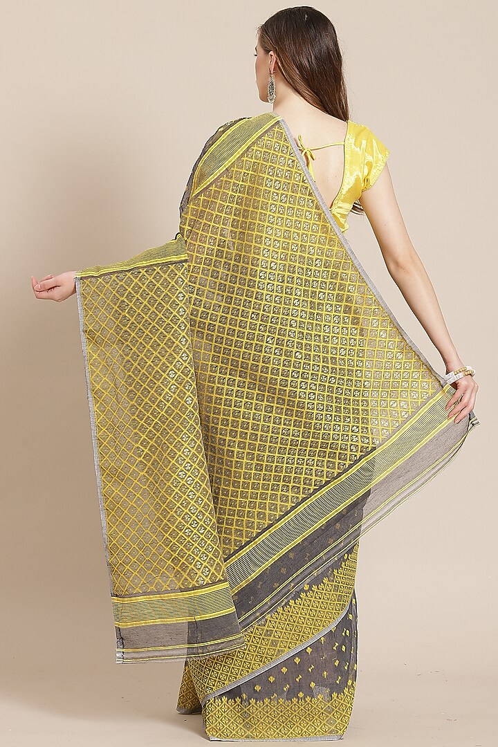 Olive Resham Silk Jamdani Handwoven Floral Festive Saree by Aditri at Pernia's Pop Up Shop