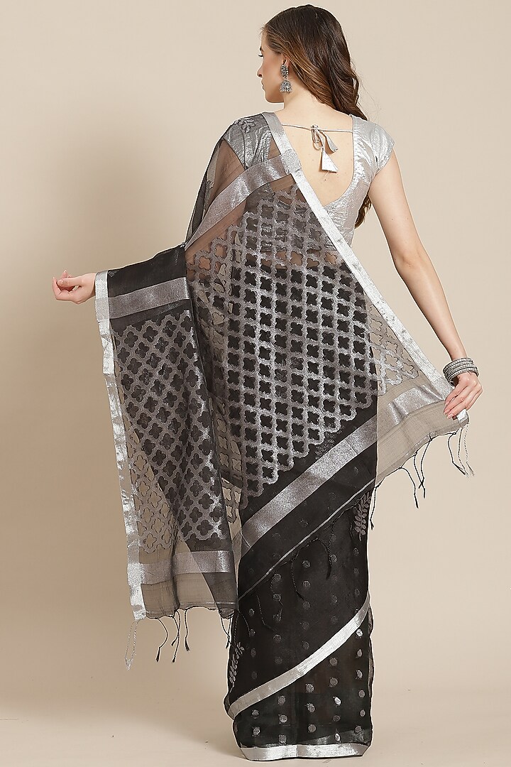 Black Floral Festive Saree With Blouse Piece by Aditri at Pernia's Pop Up Shop