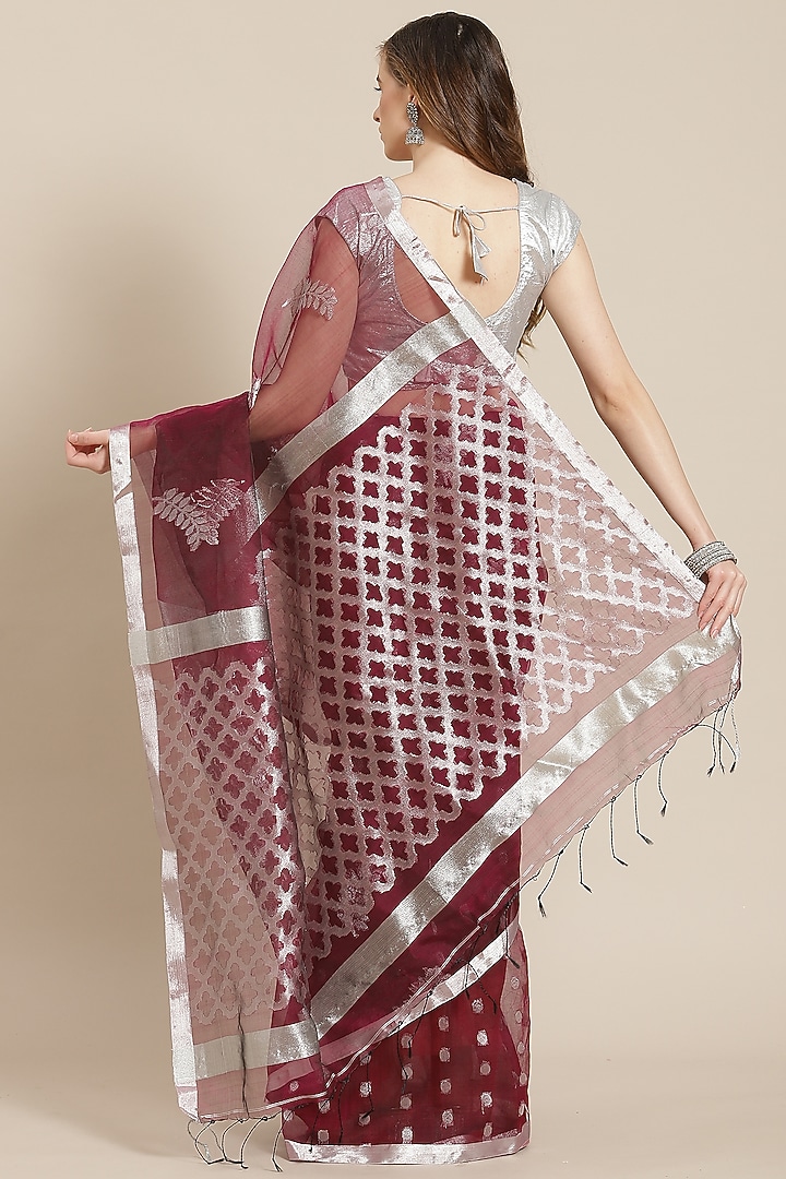 Wine Floral Festive Saree With Blouse Piece by Aditri at Pernia's Pop Up Shop