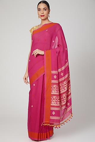 Pink Baluchari Khadi Cotton Saree by Aditri