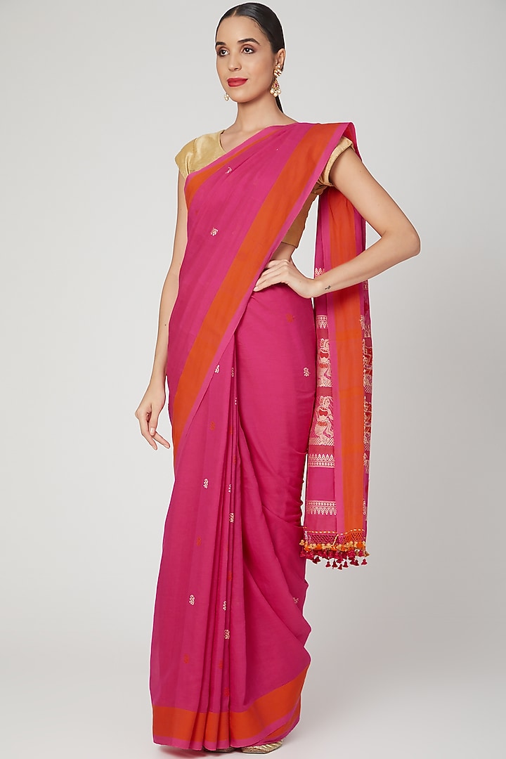 Pink Baluchari Khadi Cotton Festive Saree by Aditri at Pernia's Pop Up Shop