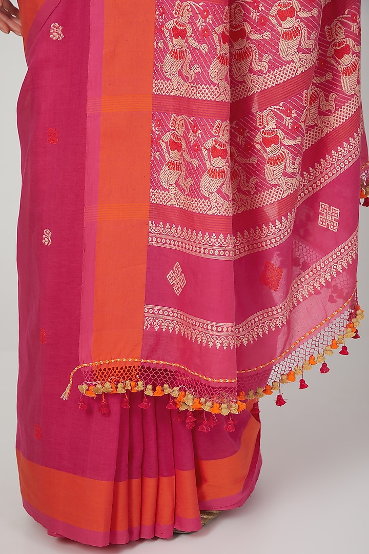 Pink Baluchari Khadi Cotton Festive Saree by Aditri at Pernia's Pop Up Shop