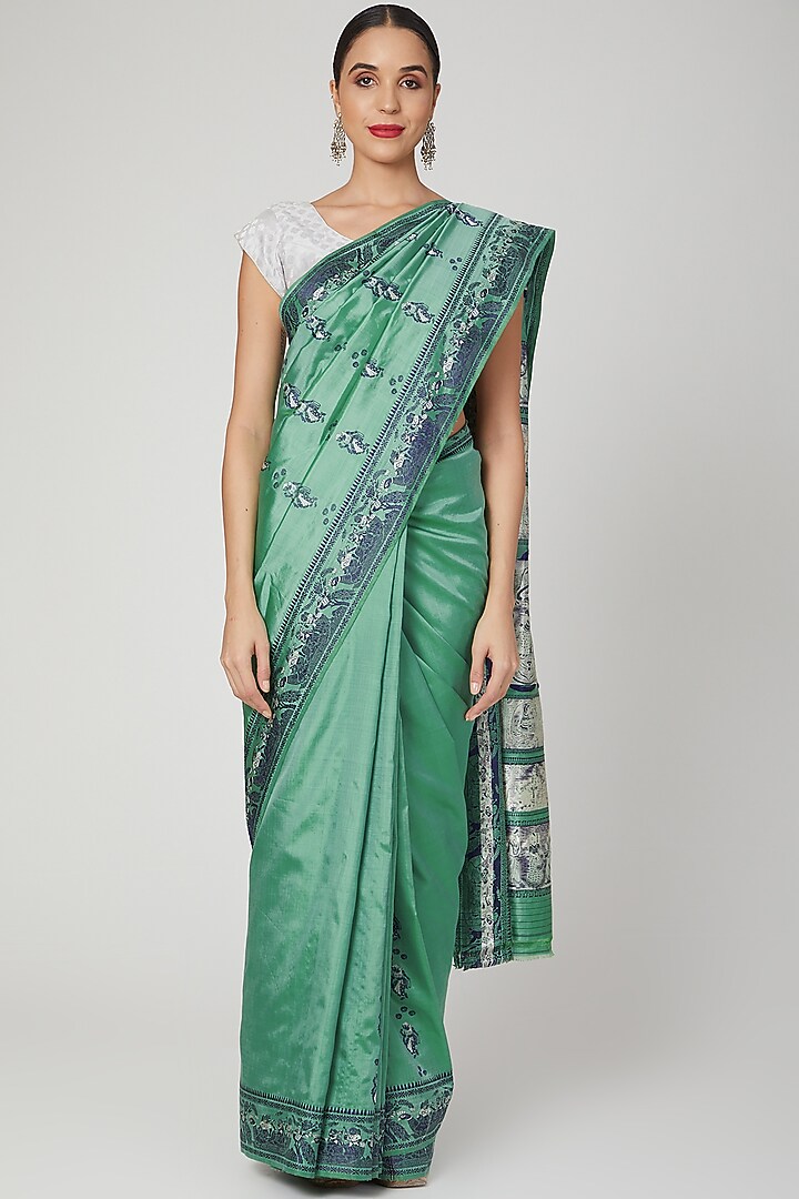 Emerald Green Baluchari Party Wear Saree by Aditri at Pernia's Pop Up Shop