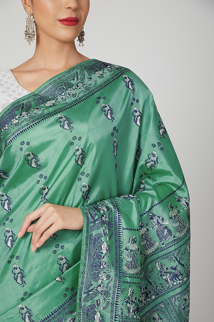 Emerald Green Baluchari Party Wear Saree by Aditri at Pernia's Pop Up Shop