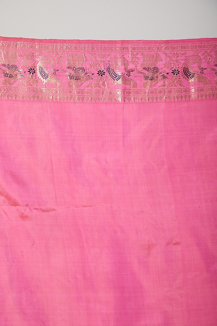 Fuchsia Bishnupur Silk Meenakari Baluchari Party Wear Saree Set by Aditri at Pernia's Pop Up Shop