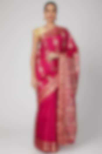 Pink Meenakari Silk Baluchari Saree Set by Aditri at Pernia's Pop Up Shop