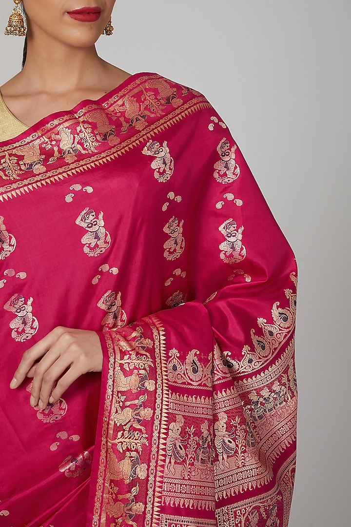Pink Meenakari Silk Baluchari Party Wear Saree Set by Aditri at Pernia's Pop Up Shop
