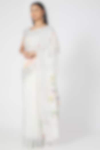 Ivory Resham Silk Floral Motifs Jamdani Saree Set by Aditri