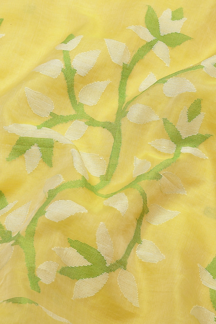 Yellow Jamdani Printed Handloom Party Wear Saree by Aditri at Pernia's Pop Up Shop