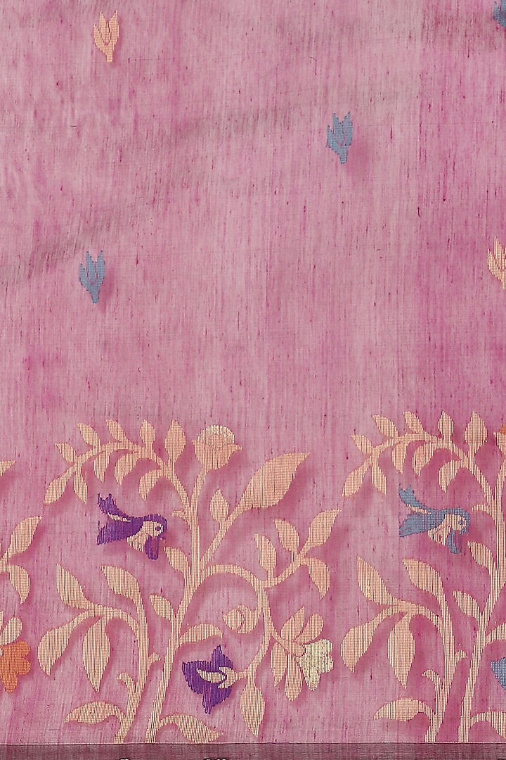 Purple Pure Resham Silk Printed & Floral Motif Embroidered Handloom Party Wear Saree by Aditri at Pernia's Pop Up Shop