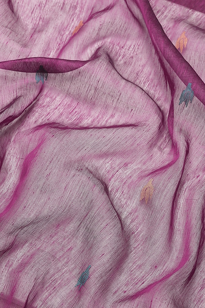 Purple Pure Resham Silk Printed & Floral Motif Embroidered Handloom Party Wear Saree by Aditri at Pernia's Pop Up Shop