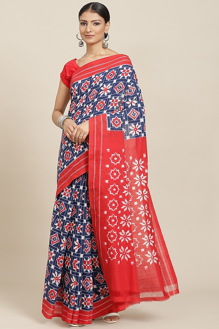 Multi-Colored Pure Cotton Ikkat Printed Handloom Saree by Aditri