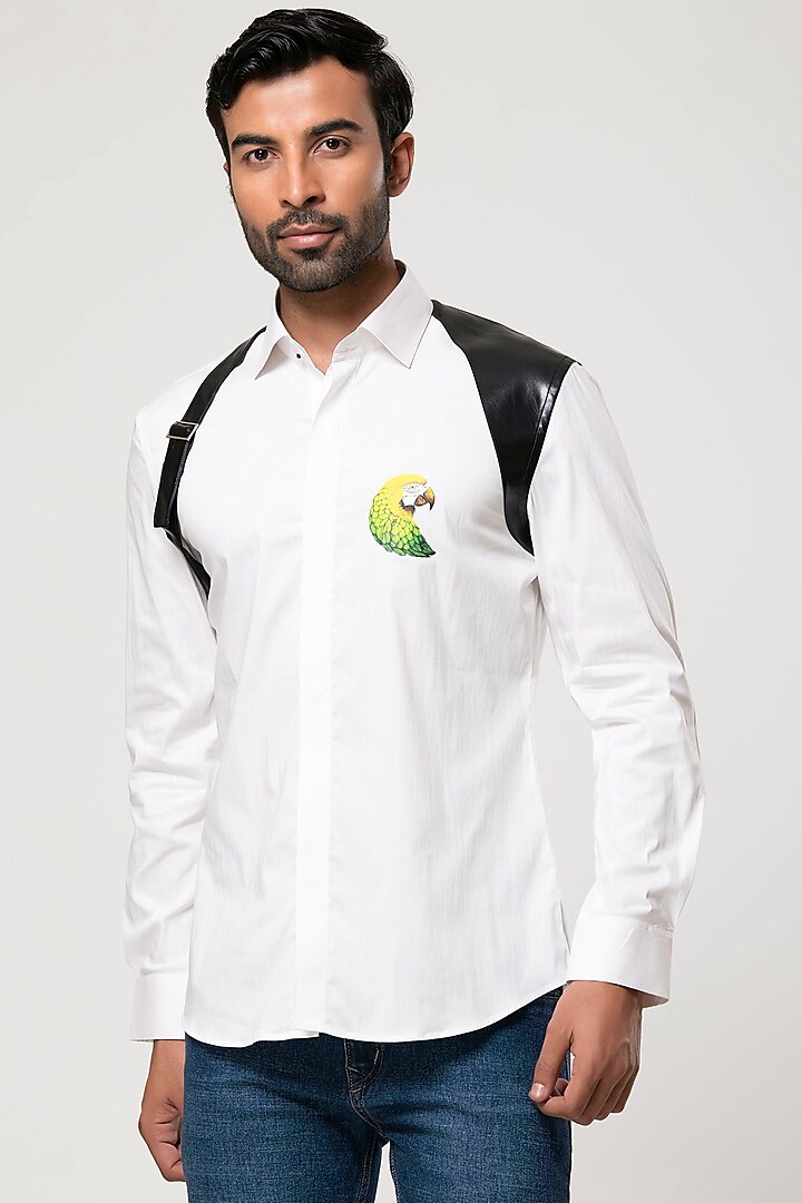 White Cotton Printed Shirt by Aditya Sachdeva Men