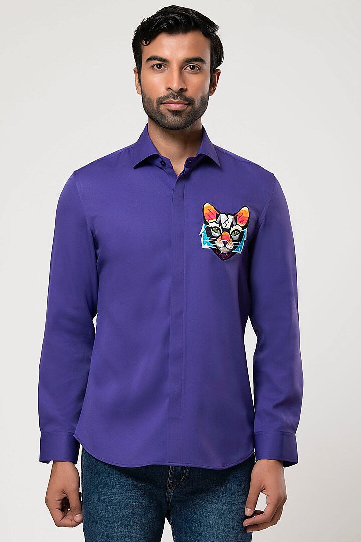 Purple Italian Crepe Shirt by Aditya Sachdeva Men
