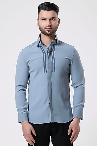 Grey Italian Crepe Shirt by Aditya Sachdeva Men