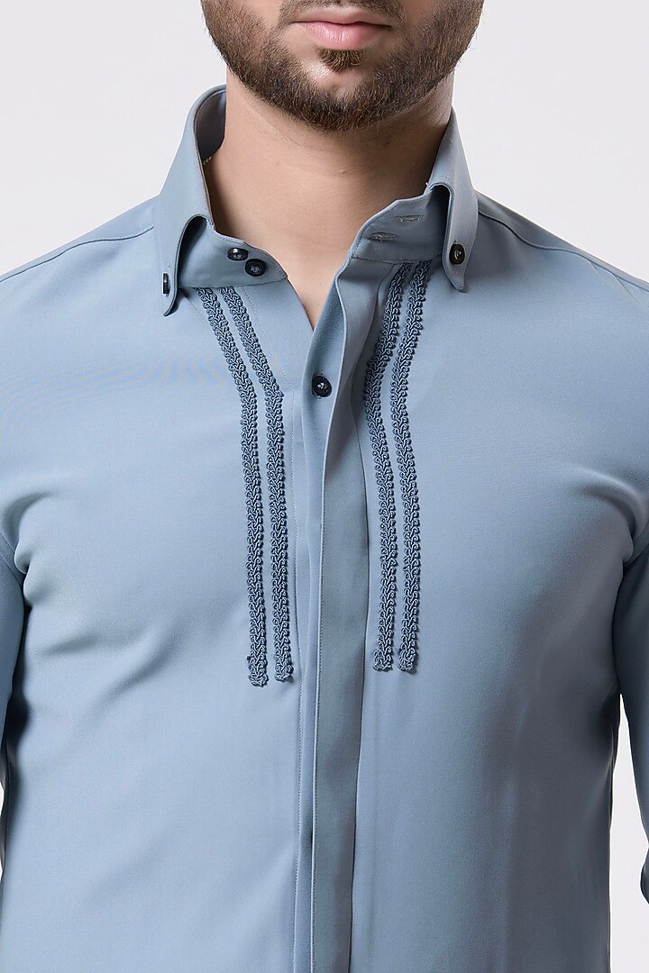 Grey Italian Crepe Party Wear Shirt by Aditya Sachdeva Men at Pernia's Pop Up Shop
