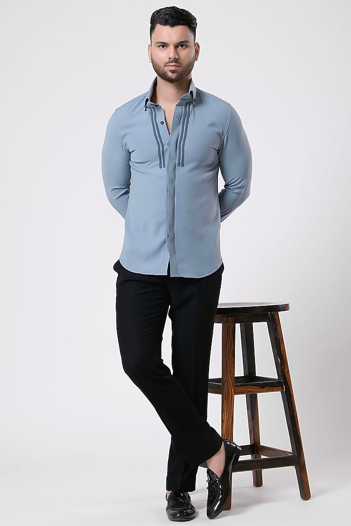 Grey Italian Crepe Party Wear Shirt by Aditya Sachdeva Men at Pernia's Pop Up Shop