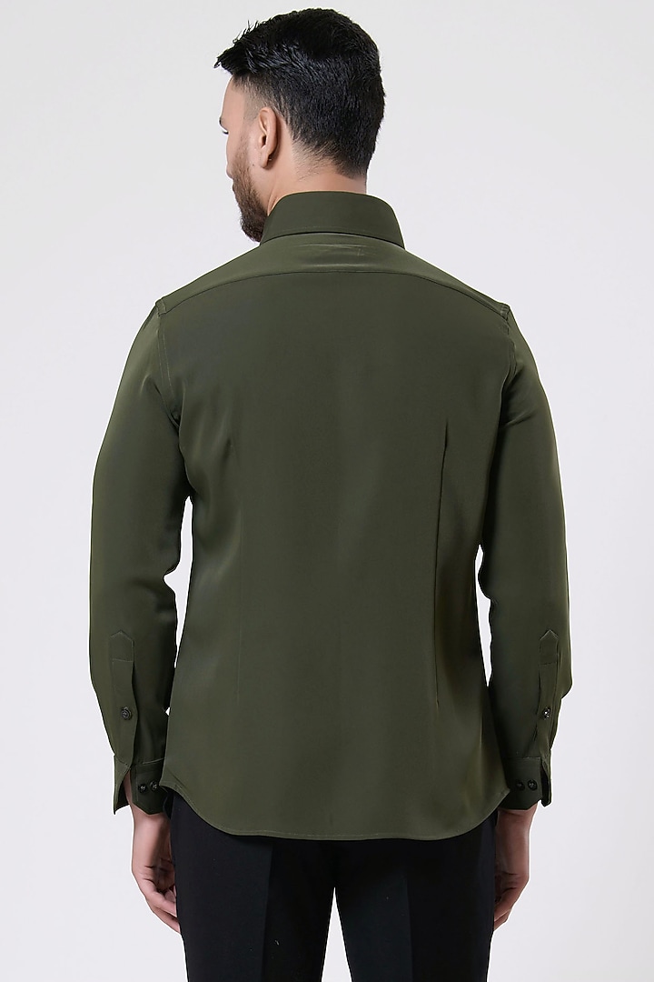 Mehendi Green Italian Crepe Hand Embroidered Party Wear Shirt by Aditya Sachdeva Men at Pernia's Pop Up Shop