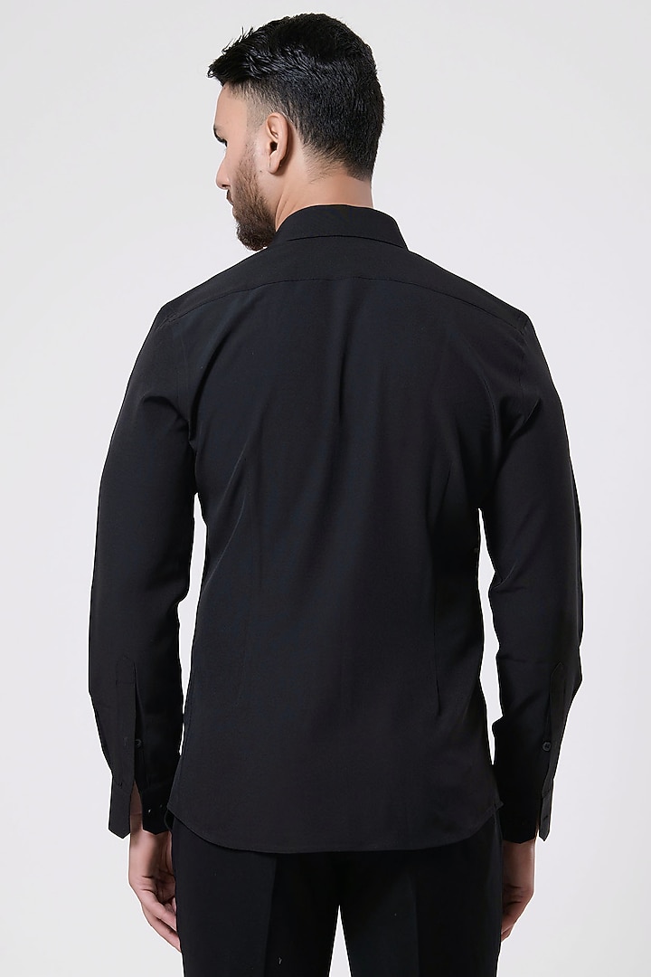 Black Italian Crepe Printed Party Wear Shirt by Aditya Sachdeva Men at Pernia's Pop Up Shop