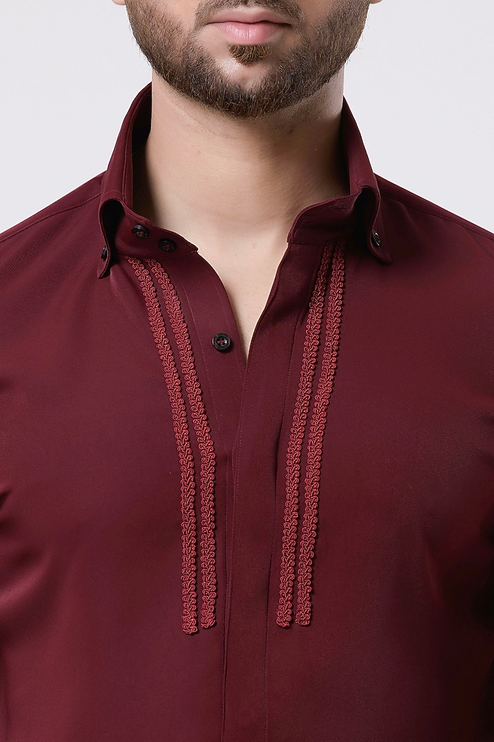 Wine Italian Crepe Party Wear Shirt by Aditya Sachdeva Men at Pernia's Pop Up Shop