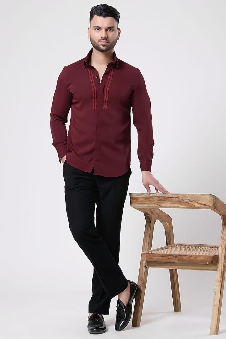 Wine Italian Crepe Party Wear Shirt by Aditya Sachdeva Men at Pernia's Pop Up Shop