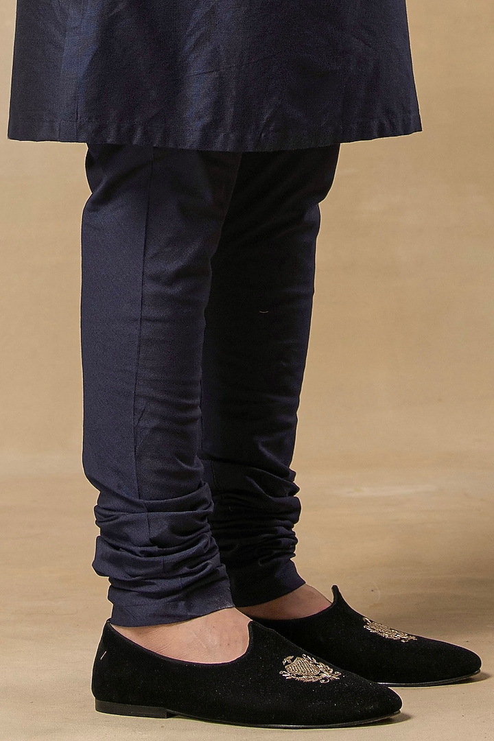 Navy Blue Polystyrene Cutdana Embroidered Nehru Jacket Set by Aditya Sachdeva Men at Pernia's Pop Up Shop
