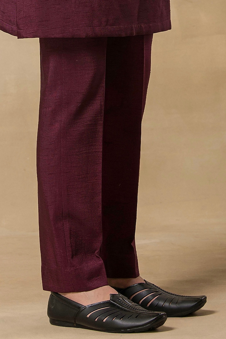 Wine Poly Dupion Hand Embroidered Wedding Indowestern Set by Aditya Sachdeva Men at Pernia's Pop Up Shop