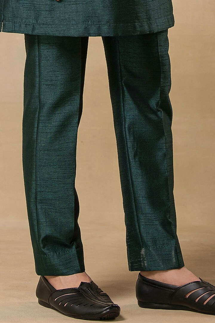 Green Poly Dupion Hand Embroidered Wedding Indowestern Set by Aditya Sachdeva Men at Pernia's Pop Up Shop