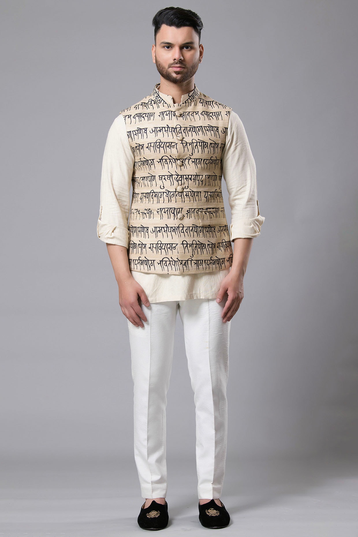 Khaki Matka Silk Nehru Jacket Set by Aditya Sachdeva Men at Pernia s Pop Up Shop 2024