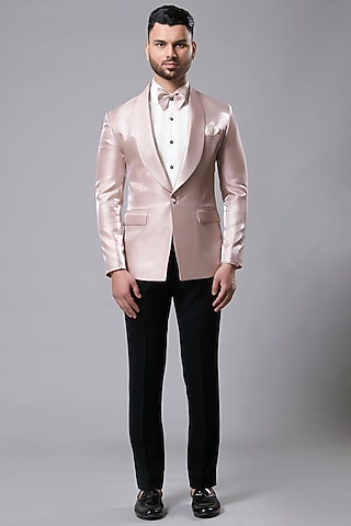 Gold Satin Tuxedo Set by Aditya Sachdeva Men