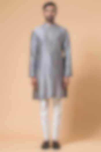 Dark Grey Chanderi Hand Emboridered Kurta Set by Aditya Sachdeva Men