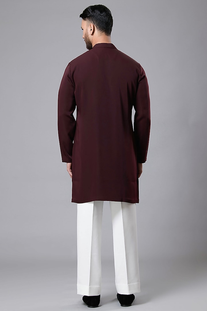 Brown Italian Crepe Hand Embroidered Kurta Set by Aditya Sachdeva Men at Pernia's Pop Up Shop