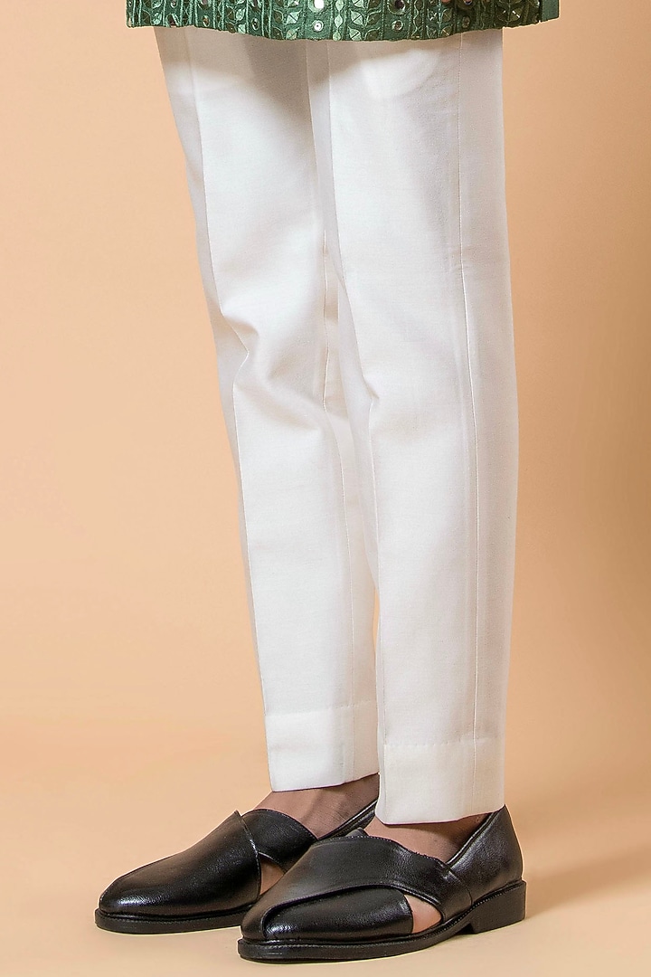 Green Linen Cotton Silk Mirror Hand Embroidered Kurta Set by Aditya Sachdeva Men at Pernia's Pop Up Shop