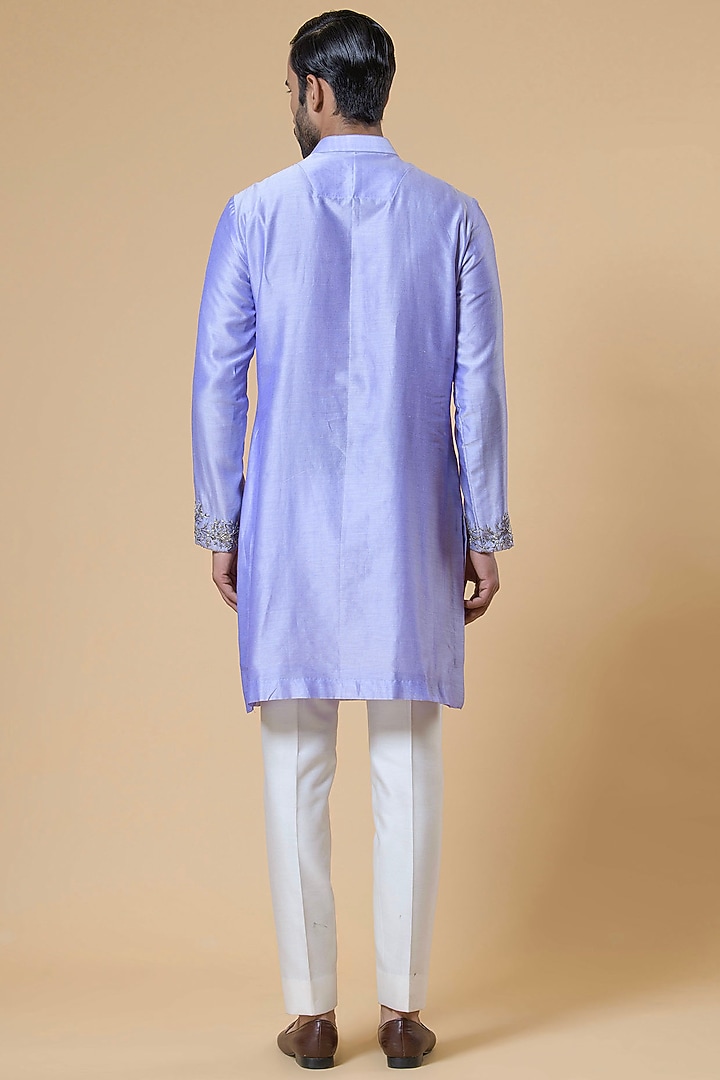 Purple Chanderi Hand Embroidered Kurta Set by Aditya Sachdeva Men at Pernia's Pop Up Shop