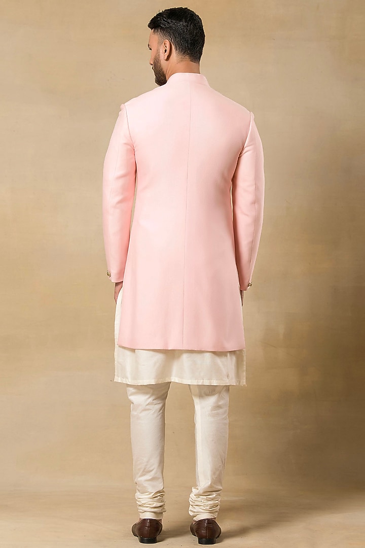 Pink Brocade Wedding Sherwani Set by Aditya Sachdeva Men at Pernia's Pop Up Shop