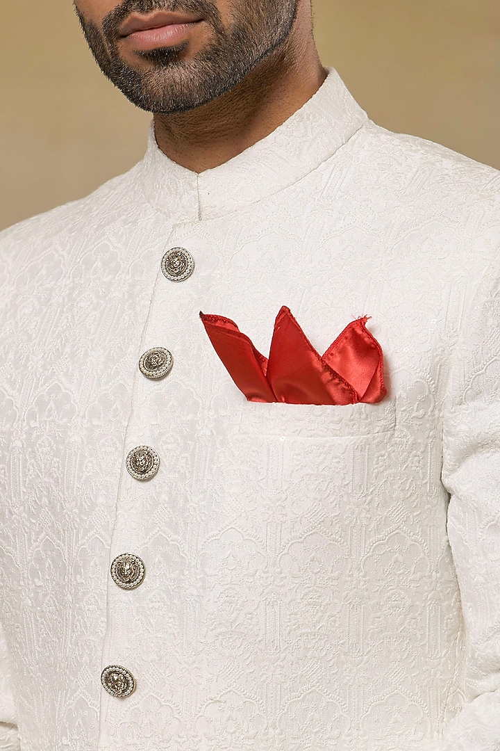 Ivory Jacquard Wedding Sherwani Set by Aditya Sachdeva Men at Pernia's Pop Up Shop