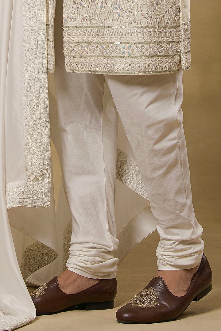 Ivory Dupion Hand Embroidered Groom Sherwani Set by Aditya Sachdeva Men at Pernia's Pop Up Shop
