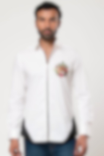 White Cotton Printed Party Wear Shirt by Aditya Sachdeva Men at Pernia's Pop Up Shop