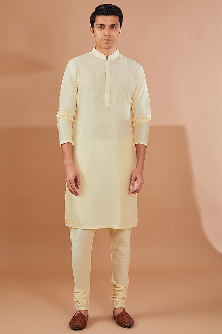 Beige Raw Silk Hand Embroidered Groom Sherwani Set by Aditya Sachdeva Men at Pernia's Pop Up Shop