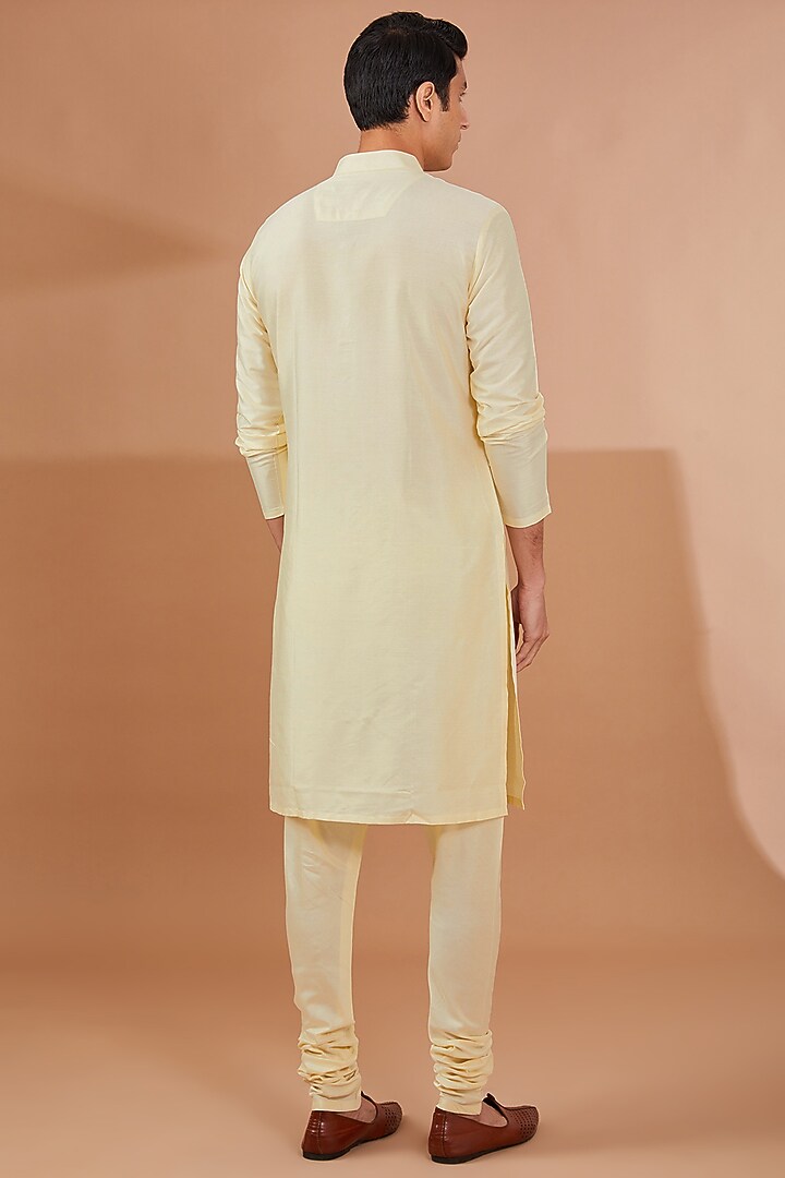 Beige Raw Silk Hand Embroidered Groom Sherwani Set by Aditya Sachdeva Men at Pernia's Pop Up Shop