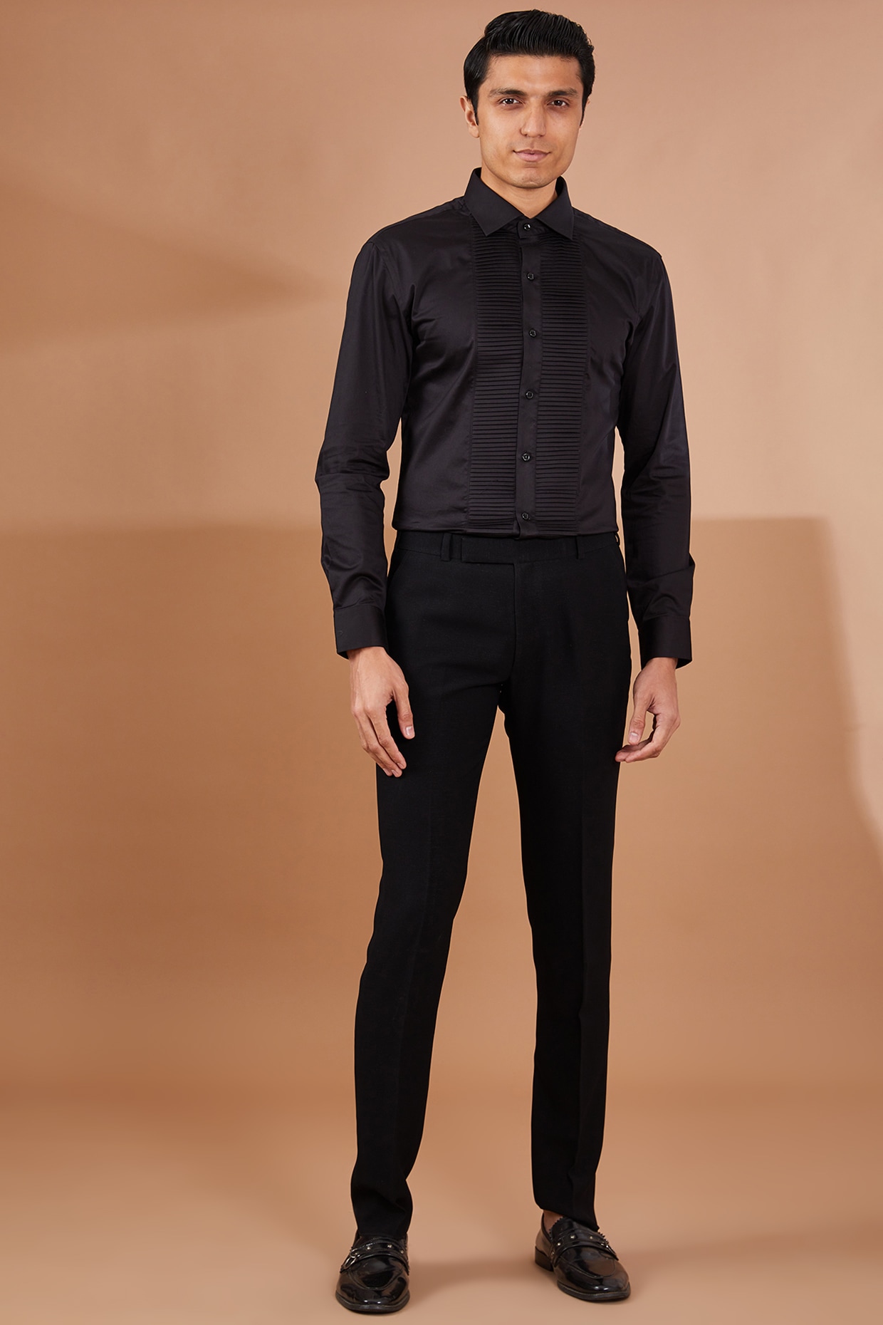 Black Italian Crepe Pant Set by Aditya Sachdeva Men at Pernia's