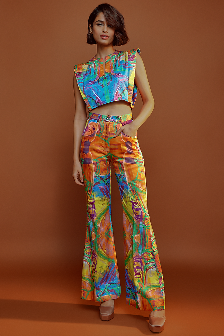 Multi-Colored Digital Printed Crop Top by Advait