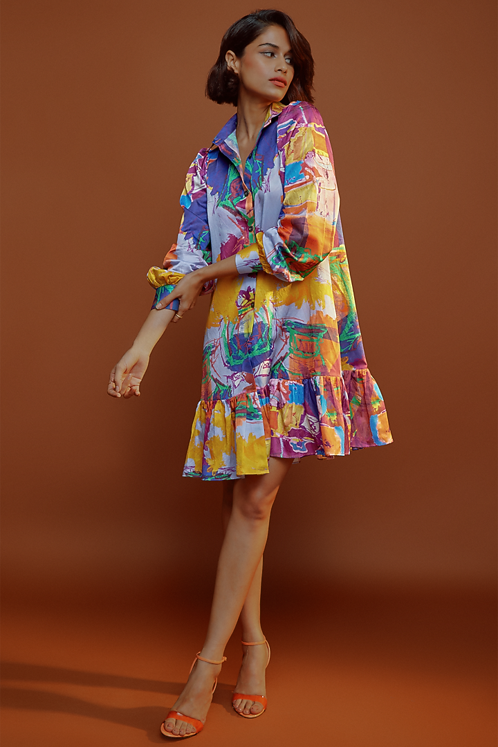 Multi-Colored Satin Summer Shirt Dress by Advait at Pernia's Pop Up Shop