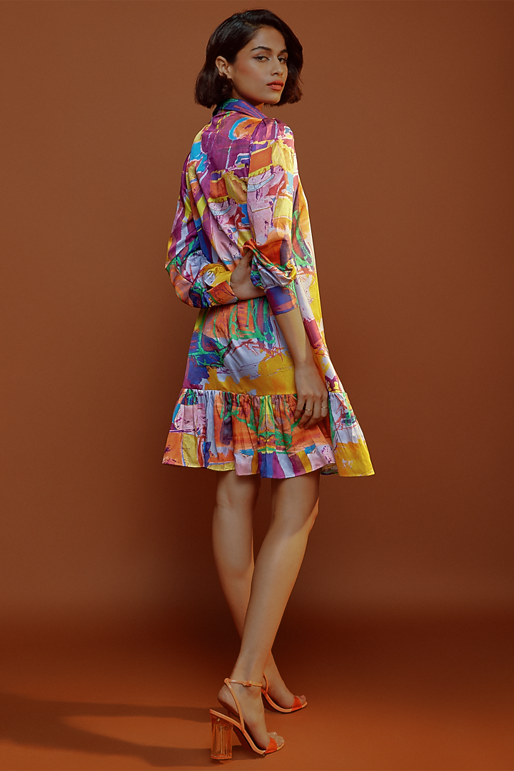 Multi-Colored Satin Summer Shirt Dress by Advait at Pernia's Pop Up Shop