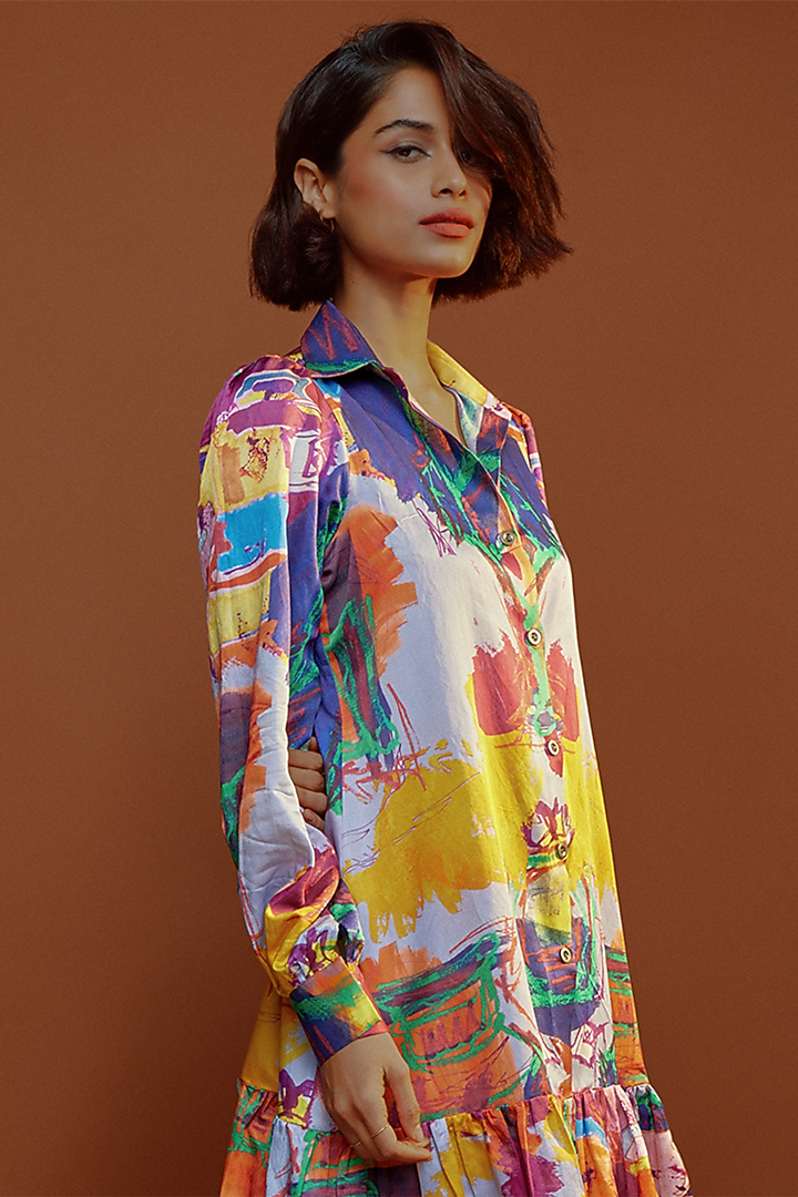 Multi-Colored Satin Summer Shirt Dress by Advait at Pernia's Pop Up Shop